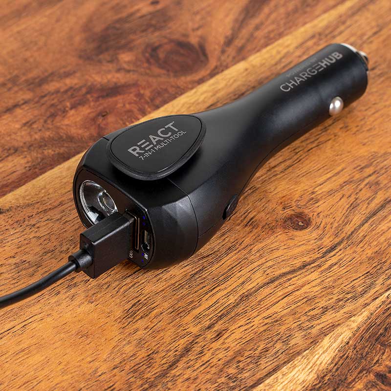 REACT 7-in-1 Vehicle Emergency Multi-Tool By Limitless Innovations – Matte Black Car Charger