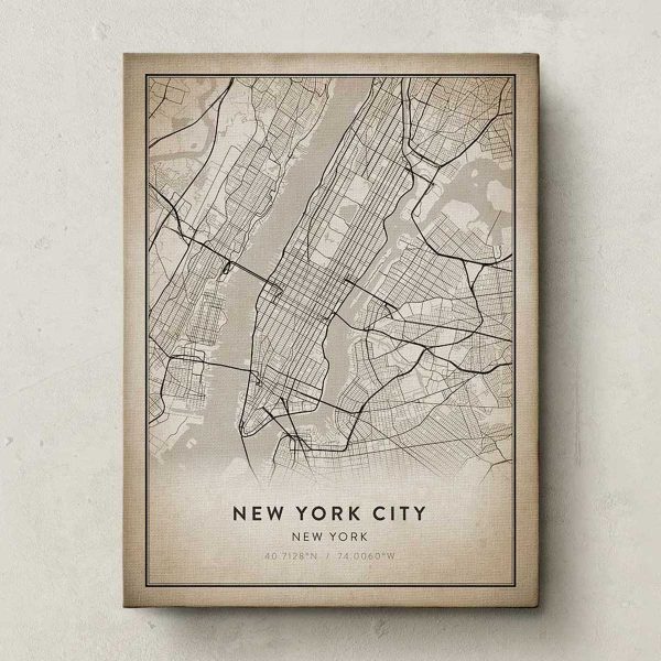 Vintage New York City Map Canvas