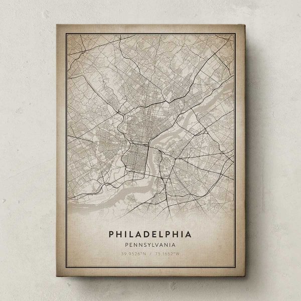 Vintage Philadelphia Map Canvas